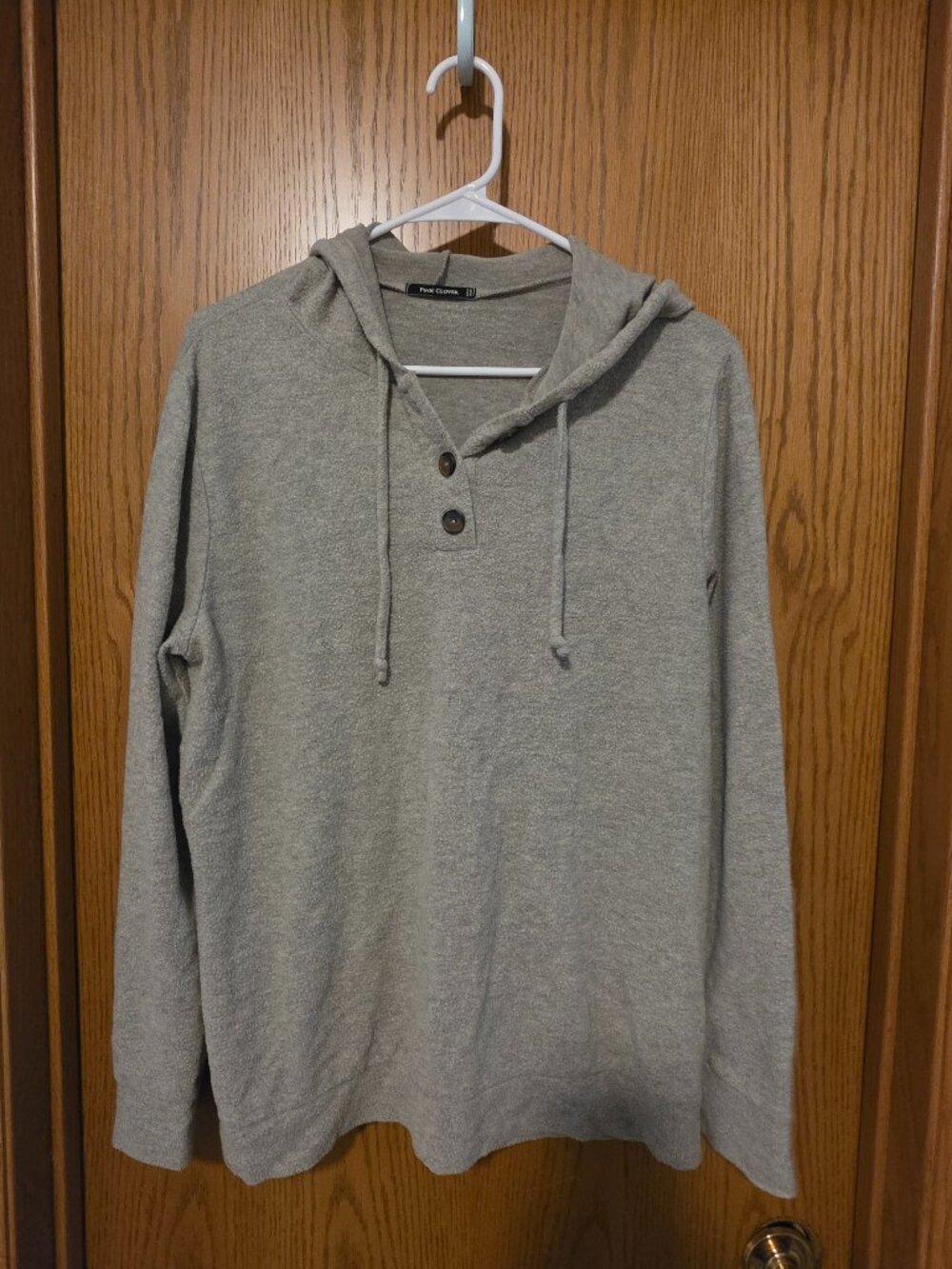 Pink Clover Heather Gray Henley Hoodie